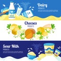 Milk And Cheese Horizontal Banners Royalty Free Stock Photo