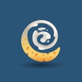 Milk and cheese swirling logo. Realistic dairy products rotation