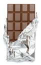 Milk chocolate bar covered with foil  on white background with clipping path Royalty Free Stock Photo