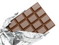 Milk chocolate bar covered with foil isolated on white background with clipping path Royalty Free Stock Photo