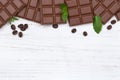 Milk chocolate chocolates bar food wooden board copyspace top vi