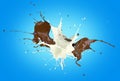 Milk and chocolate , or paint splashes in the air Royalty Free Stock Photo