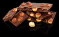 Milk chocolate pieces with nuts on a dark background Royalty Free Stock Photo