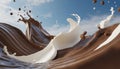 Milk and chocolate splash abstract smooth shapes with 3D illustration, 3d realistic