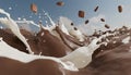 Milk and chocolate splash abstract smooth shapes with 3D illustration, 3d realistic