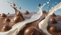 Milk and chocolate splash abstract smooth shapes with 3D illustration, 3d realistic