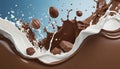 Milk and chocolate splash abstract smooth shapes with 3D illustration, 3d realistic