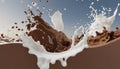 Milk and chocolate splash abstract smooth shapes with 3D illustration, 3d realistic