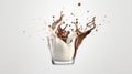 Milk and chocolate splash in a glass on a white background Royalty Free Stock Photo