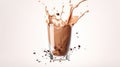 Milk and chocolate splash in a glass on a white background Royalty Free Stock Photo