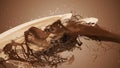 Milk and chocolate splash in slow motion. White and dark liquid collision