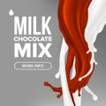 Milk Chocolate Splash Vector. Milky Cocktail. Yummy Breakfast. Abstract Calorie. 3D Realistic Illustration Royalty Free Stock Photo