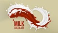 Milk Chocolate Splash Vector. Splashing Ingredient. Natural Chocolate Beverage. Milky Vocktail. Yummy Breakfast. 3D Royalty Free Stock Photo