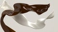 Milk and chocolate streams, pouring wave lines white and brown swirl liquids isolated on background 3d render. Dynamic Royalty Free Stock Photo
