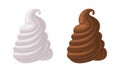 Milk and Chocolate Whipped Cream Swirl as Ice Cream Top Vector Set