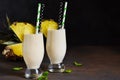 Milk cocktail with vanilla ice cream, pineapple and mango Royalty Free Stock Photo