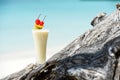 Milk cocktail on wood at beach Royalty Free Stock Photo