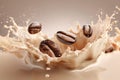 Milk coffee splash with Coffee Bean falling Royalty Free Stock Photo