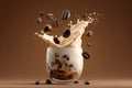 Milk coffee splash with Coffee Bean falling Royalty Free Stock Photo