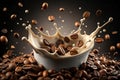 Milk coffee splash with coffee bean falling Royalty Free Stock Photo