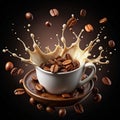 Milk coffee splash with coffee bean falling Royalty Free Stock Photo