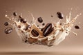 Milk coffee splash with Coffee Bean falling Royalty Free Stock Photo