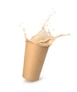 Milk coffee splash in paper cup isolated