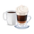 Milk coffee with whipped cream and coffee cup