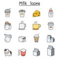 Milk color line icon set