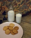 milk cookie biscuit food drink wooden table still_life