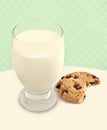 Milk & Cookie with Bite Taken on Green background Royalty Free Stock Photo