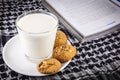 Milk, cookie and book