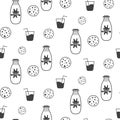 Milk and cookie seamless vector pattern. Royalty Free Stock Photo