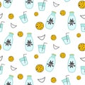 Milk and cookie seamless vector pattern. Royalty Free Stock Photo