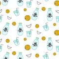 Milk and cookie seamless vector pattern.