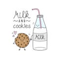 Cute milk and cookie vector illustration