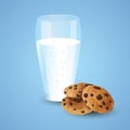 Milk and cookies illustration, chocolate chip