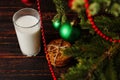 Milk and cookies for Santa Claus under the christmas tree. Concept, copy Space Royalty Free Stock Photo