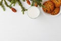 Milk and cookies for Santa Claus under the christmas tree. Concept, copy Space Royalty Free Stock Photo