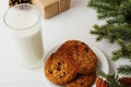 Milk and cookies for Santa Claus under the christmas tree. Concept, copy Space Royalty Free Stock Photo