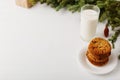 Milk and cookies for Santa Claus under the christmas tree. Concept, copy Space Royalty Free Stock Photo