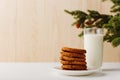 Milk and cookies for Santa Claus under the christmas tree. Concept, copy Space Royalty Free Stock Photo