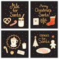 Milk and cookies for Santa. Merry Christmas magic night Greeting Set card template. Vector illustration hand drawn nordic style. Royalty Free Stock Photo