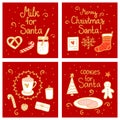 Milk and cookies for Santa. Merry Christmas Set Greeting card template. Vector illustration hand drawn nordic style. Royalty Free Stock Photo