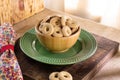 Milk cookies in a wooden bowl