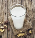 Milk and cornflake on wooden table background Royalty Free Stock Photo