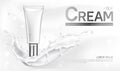 Milk cream cosmetics bottle banner with splash