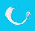 Milk or cream splashes in the air close up on blue background Royalty Free Stock Photo