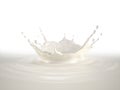 Milk crown splash, splashing in milk pool with ripples Royalty Free Stock Photo