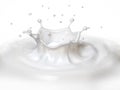 Milk crown splash, splashing in milk pool with ripples Royalty Free Stock Photo